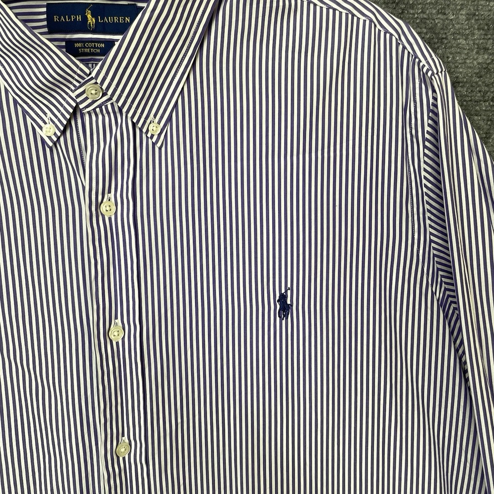 Ralph Lauren Button Down Shirt Long Sleeve Striped Purple White Mens XXL